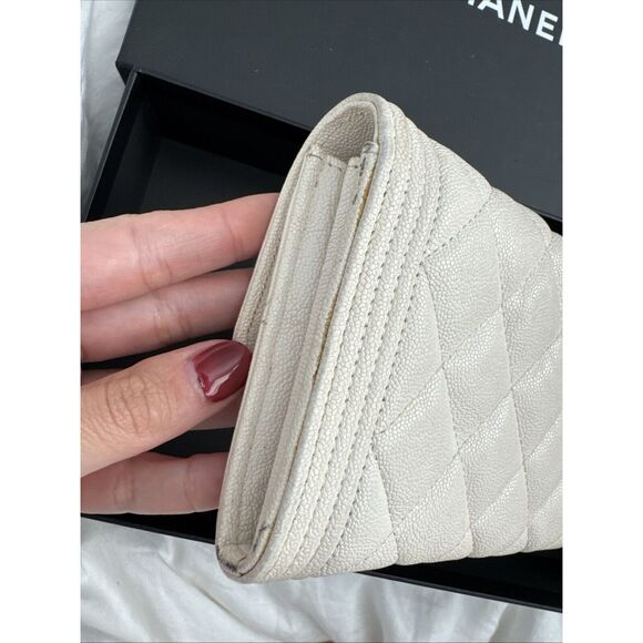 Chanel Boy Cream Beige Gold Tone Long Quilted Wallet W/box - Picture 8 of 16